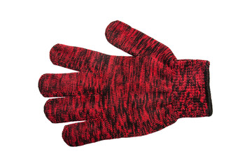 Striped red pair of the gloves on white background