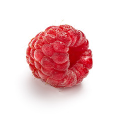 single raspberry with drops on it, isolated on white background