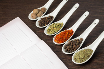 Kitchen book with various of Spices