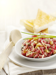 tapenade with beef served with toast