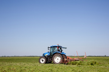 turning grass for drying