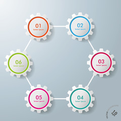 Six Gears Hexagon Infographic Design