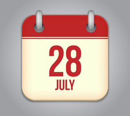 Vector calendar app icon 28 july