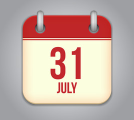 Vector calendar app icon 31 july