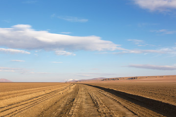Fototapeta na wymiar Unpaved road in Bolivian altiplano