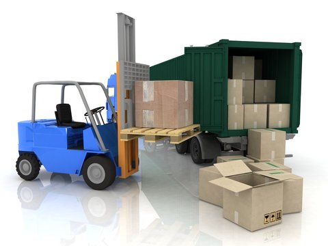 Loading of boxes is isolated in a container on a white