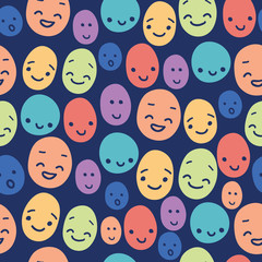 Vector funny faces seamless pattern background with hand drawn