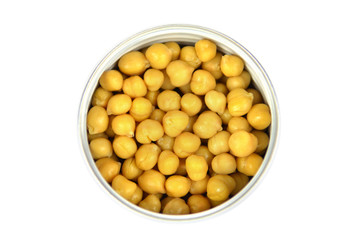 closeup chickpeas on a white background with clipping path