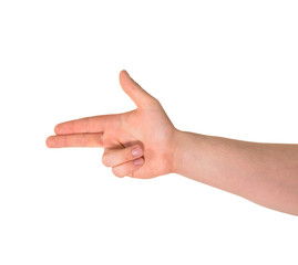 Pointing pistol-like hand gesture isolated