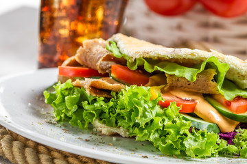 Tasty kebab with vegetables and beef