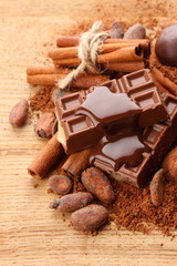 Composition of chocolate sweets, cocoa and  spices