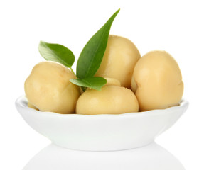 Mushrooms in bowl, isolated on white