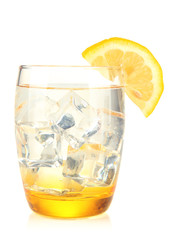 Glass with water and ice isolated on white