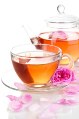 Rose tea isolated on white