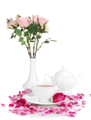 Rose tea isolated on white