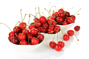 Naklejka na ściany i meble Cherry berries in bowl isolated on white