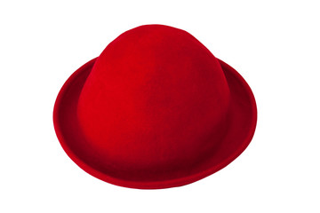 Red felt hat on a white background