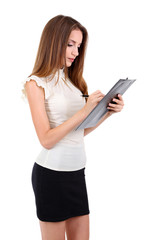 Young business woman isolated on white