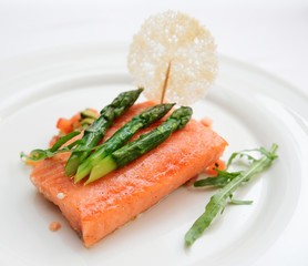 Slow cooked salmon steak