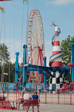 A Colourful Ferris Wheel. Front View