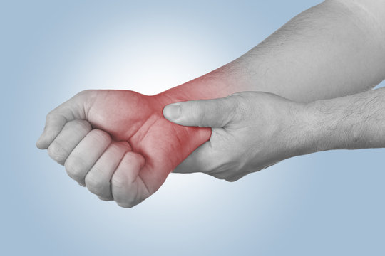 Acute pain in a man wrist.
