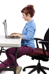 young woman demonstrating office desk posture