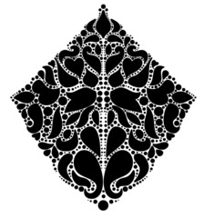 Ornamental black floral rhombus on white background.