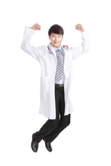 happy male doctor jumping and smiling
