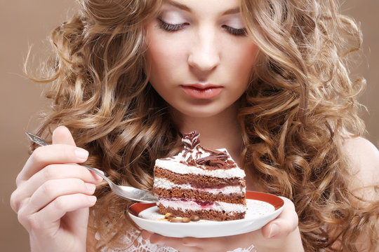 beautiful woman with a cake