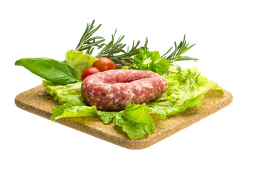Salami with rosemary, salad and tomatoes