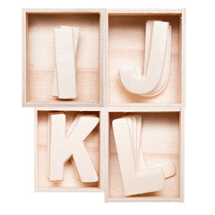 I,J,K,L wood alphabet in block