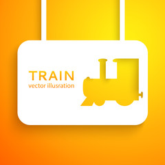 Train cut out of paper on color background. Vector illustration.