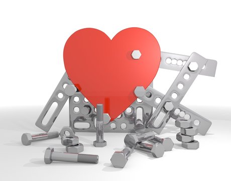 Illustration of a loving heart icon  on mechanical construction