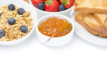 jam, cereal and toast for breakfast (with space for text)