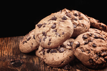 cookies with chocolate on wooden table
