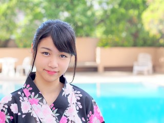 Young woman in Japanese kimono style