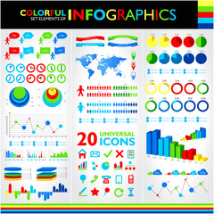 Colorful infographics set and vector universal icons.