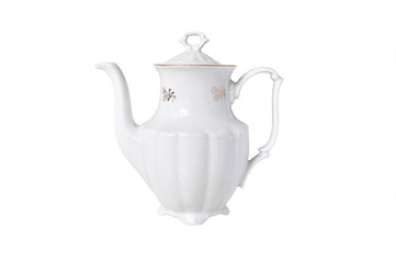 White porcelain teapot - white background - obrazy, fototapety, plakaty