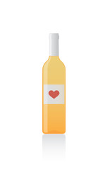 Isolated bottle of white wine with heart label