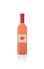 Isolated bottle of rose wine with heart label