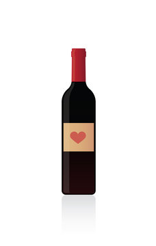 Isolated bottle of red wine with heart label