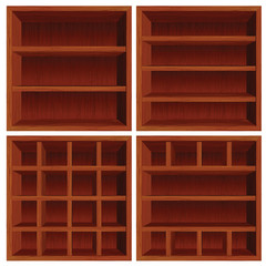 Empty Wooden Cell Shelf. Dark Red Wood Set