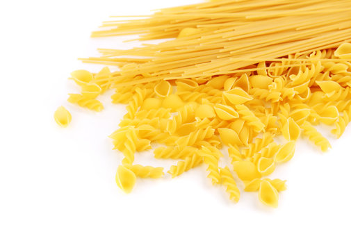 Yellow Italian pasta in different forms