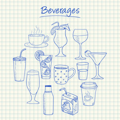 Beverages doodles - squared paper