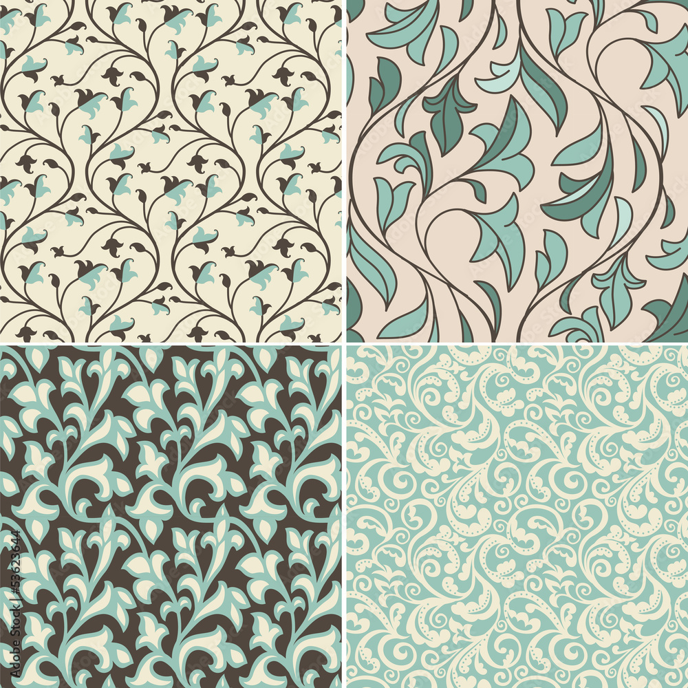 Poster Vector set with vintage seamless patterns