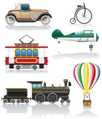 set icons old retro transport vector illustration
