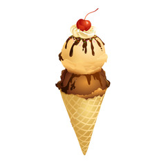 Chocolate and Vanilla Ice cream cone