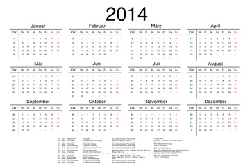 Kalender 2014 mit Feiertage