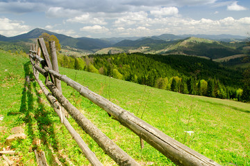 Fototapeta na wymiar Fine country view in forest mountain. Carpathian, Ukraine.