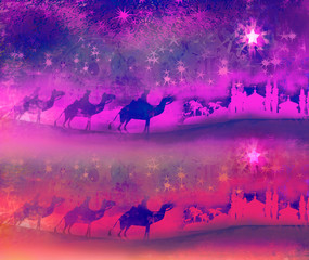 Classic three magic scene and shining star of Bethlehem